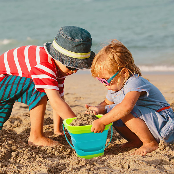 3PCS Foldable Beach Bucket Set, 2L Silicone Collapsible Beach Toy Buckets, Camping Gear, Egg Hunt Game, Easter Party Supplies