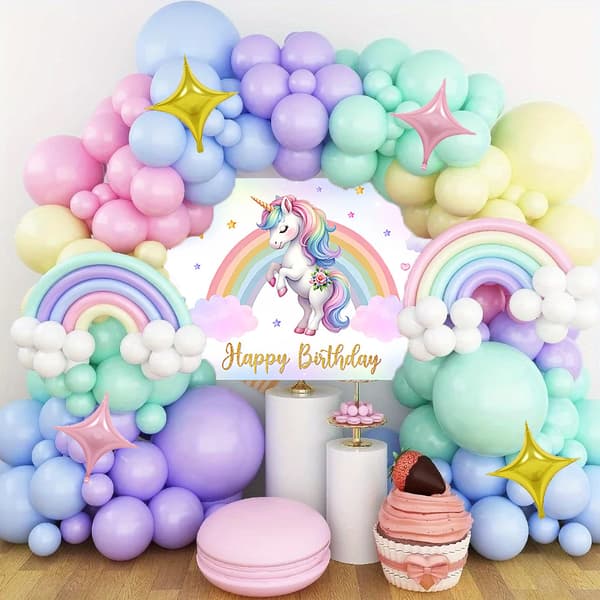 Enhjørning Ballon Kæde Sæt med Baggrund til Børnefødselsdagsfest Dekoration 8