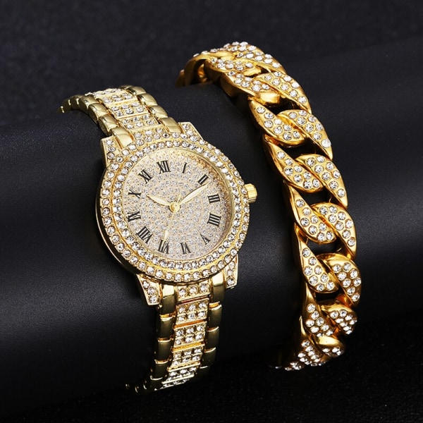 Diamond Rhinestone klockor för kvinnor lyxmärke guld armband