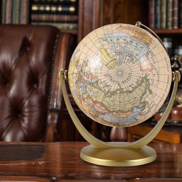 Retro Roterende Globe Jord Antik Hjemmekontor Skrivebord Dekor Geografi Utdanning Læring Kart Skolemateriell
