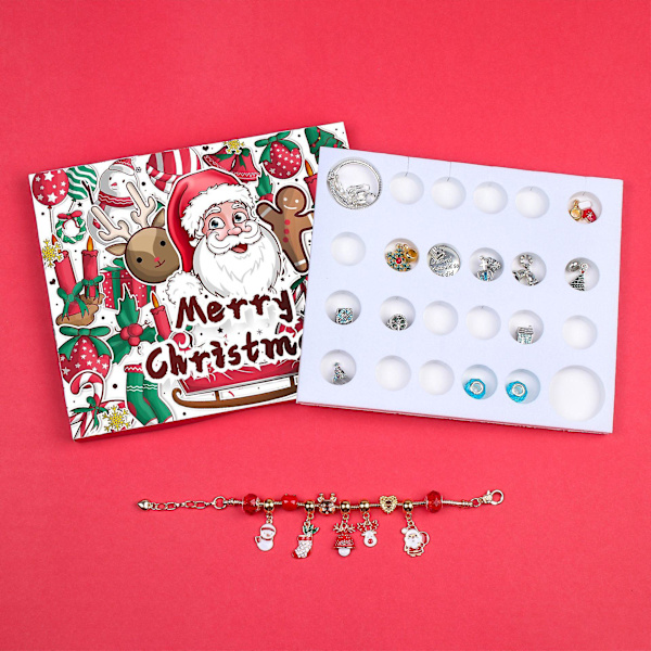 Julekalender Charm Armbånd til Piger 2023, 24-Dages Jule-nedtællingskalender med 2 stk. DIY Charm Armbåndssæt, Kreativ Smykkefremstilling A