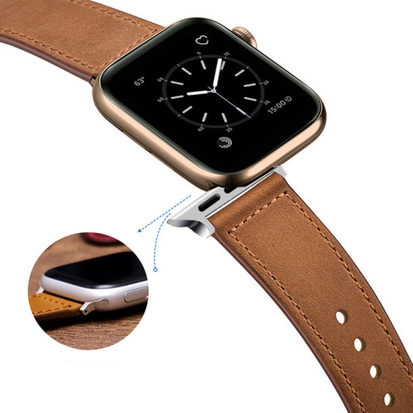 Klokke Vintage Business Head Layer Nail Spenne Apple Watch Armbånd Ekte Skinn For Applewatch Mørkebrun Dark Brown 42/44/45/49MM
