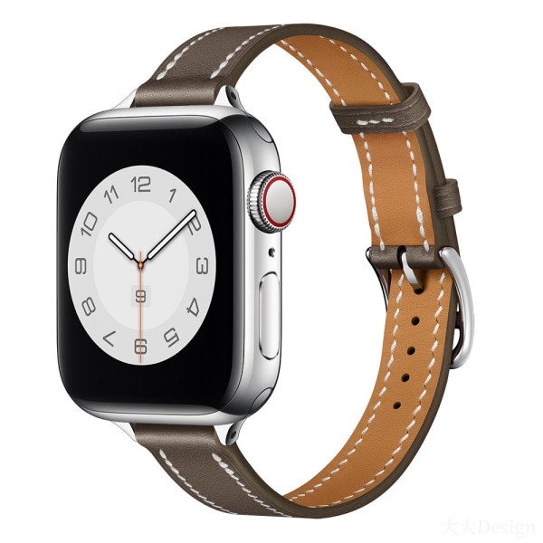 Läderarmband för Apple Watch Band 44mm 45mm 42mm 41mm 40mm 38mm Single tour armband iWatch series 3 4 5 6 SE 7 band Slim Taupe