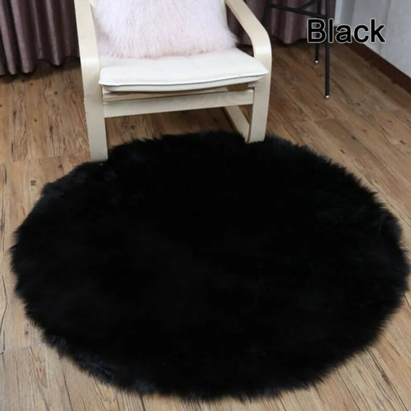 Black Shaggy Rug Makuuhuoneen 60cm Easy Care Pyöreä Keinotekoinen lampaannahkainen matto