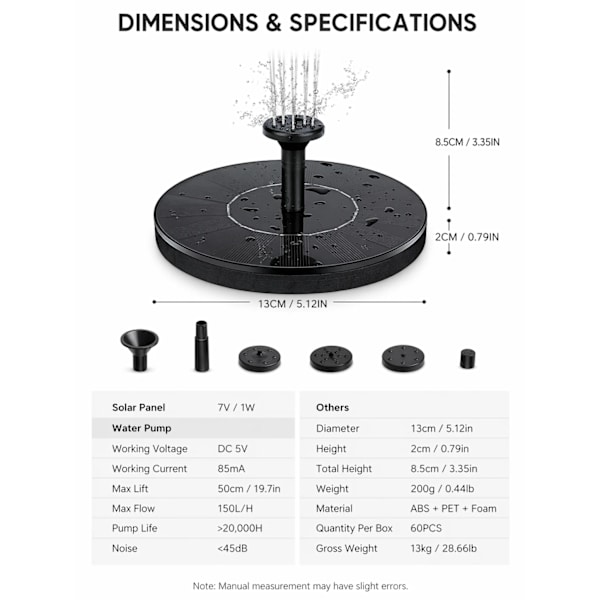 Vattenfontän solcellsdriven Svart 13cm