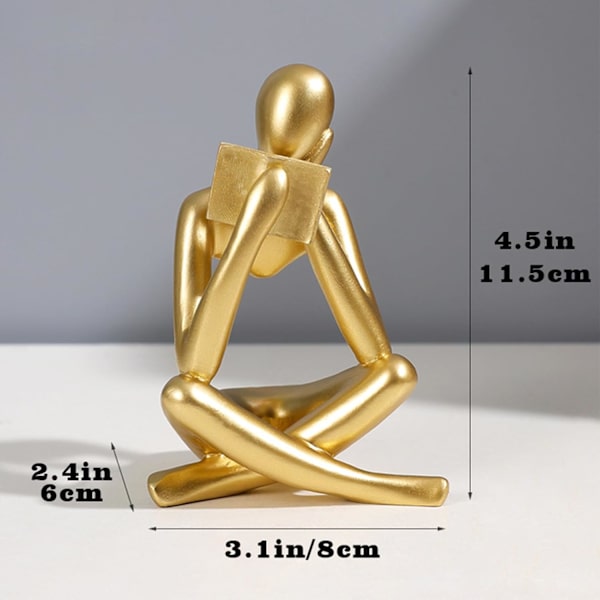 Gyllene Läsande Kvinnlig Staty, Tänkare Skulpturer, Abstrakt Konst Ornament