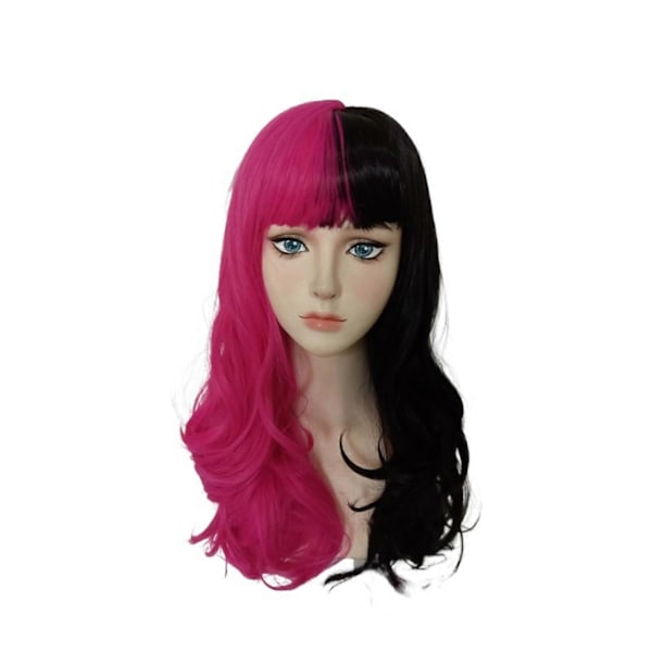 Draculaura Cosplay-kostyme med parykk, langt svart og rosa varmebestandig syntetisk hår, Halloweenfest, rollespill, karnevalsrekvisitter A A One Size