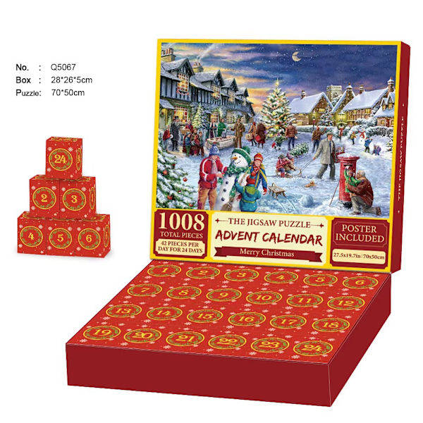 Julepuslespil, 1008 stykker julekalender, puslespil, 24 dages juleferiepuslespil F