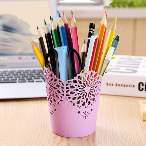 Pen Pot, 7 stk hule blomst Pen Potter for skrivebordskontor Oppbevaringsarrangør Sminkebørsteholder Stasjonær potte Pen Pen Holder