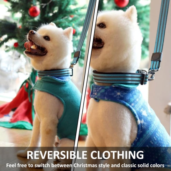 Klassinen jouluinen koiran villapaita Pieni keskikokoinen lemmikkivaatteet kylmällä säällä koiran liivi koiran talvitakki asu XS-XL Sininen-L