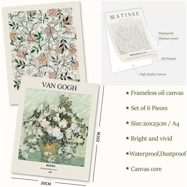 Gröna Växter Canvas Tavlor Matisse Poster Set, Moderna Väggbilder Dekoration Vardagsrum Sovrum Väggdekoration Bilder 20 x 25 cm