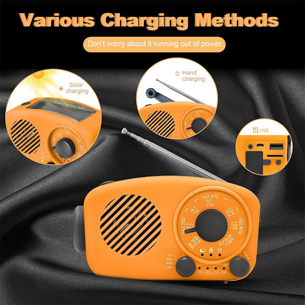 Nød Håndsving Radio, Bærbar Vejrradio med 2000mAh Power Bank Telefonoplader