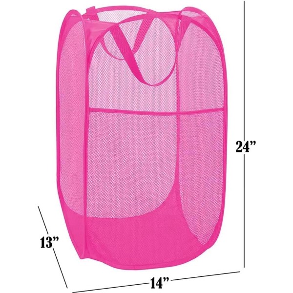 75L Deluxe kraftig mesh pop-up vasketøjskurv med sidelomme til vaskerum, badeværelse, børneværelse, sovesal eller rejse (Rouge, 36x36x60cm)