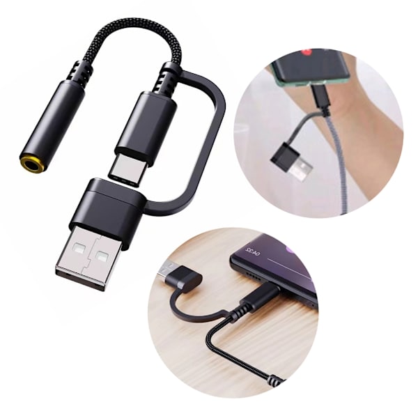 USB Type C - 3,5 mm liitäntä ja latausadapteri, 2-in-1 USB C - Aux musiikkiliitäntä nopea lataus kuuloke-adapteri
