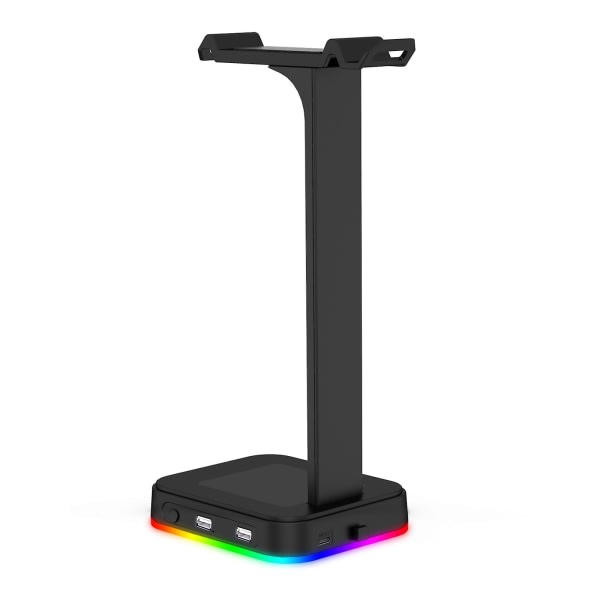 RGB Gaming Headset Stand Med USB/type-c Oplader Porte Gaming Headset Holder Bøjle Med stabil base Til alle Over-ear hovedtelefoner Sort