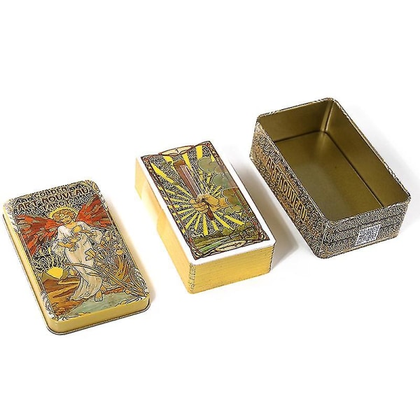 Tin Box Golden Art Tarot Card Prophecy Ennustaminen Deck Party Lautapeli W/manuaali