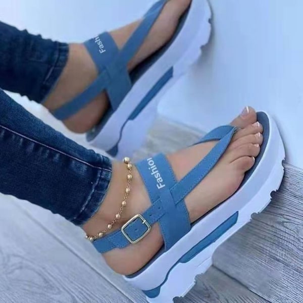 Sandaler til kvinders platform, ensfarvet bogstavspænde med spænde Slingback-sko, udendørs sommersandaler