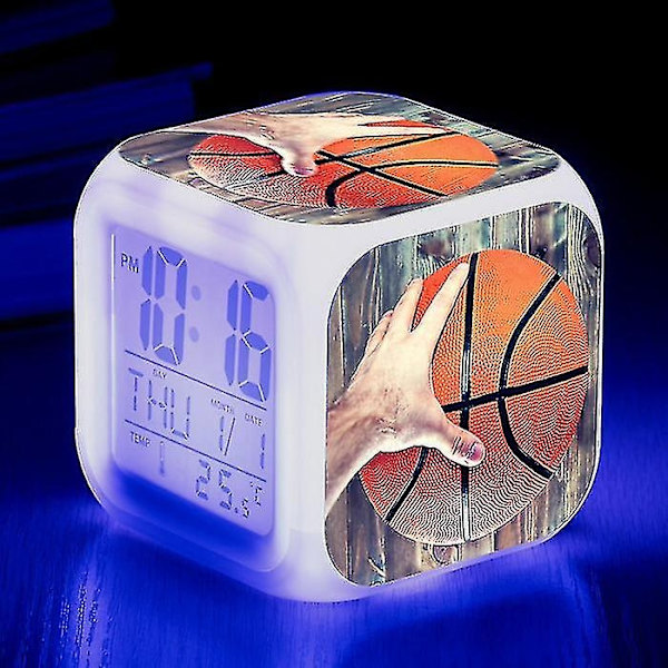 Basketbollväckarklocka med 7 Färgbyten, Multifunktionell, Nattlysande, Elektronisk Klocka, Barnrum, Väckarklocka, Födelsedagspresent till Barn, Tw-WELLNGS White