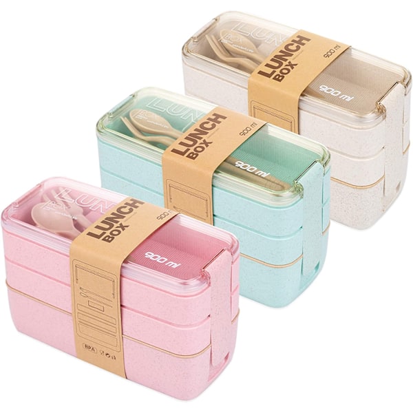 3-in-1 Pinottava Lounas Bento-rasia Lusikalla ja Haarukalla Ivory