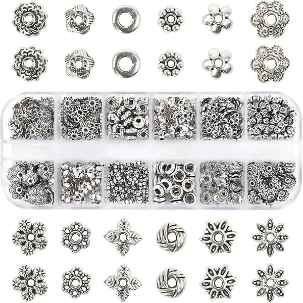 360 stk Sølv Spacer Perler Kasketter 12 Styles smykkefremstillingstilbehør