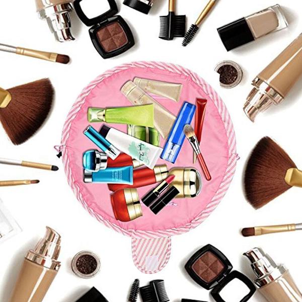 Lazy Snøre-Snor Flat Lay Makeup Taske Bærbar Stor Rejse Makeup Kosmetik Taske Opbevaring Organiser Lipstick