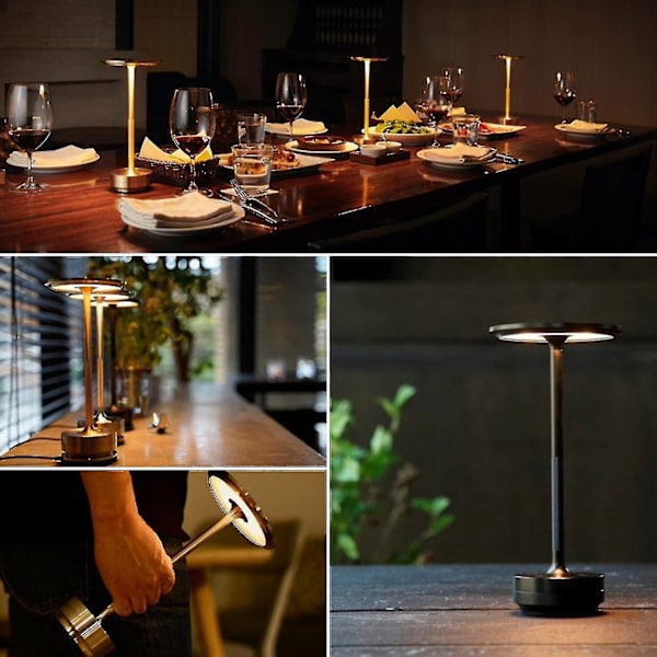 Trådløs bordlampe dimbar vanntett metall USB oppladbar bordlampe (gull) - Perfekt