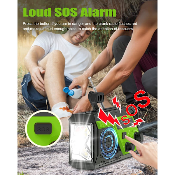 6000mAh Vev Radio, Nödradio, Handvevradio med 4 Inbyggda Kablar, AM/FM Radio
