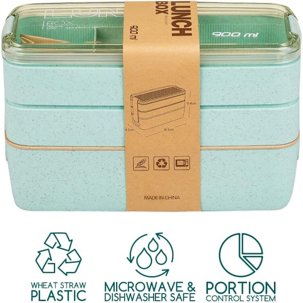 3-in-1 Pinottava Lounas Bento-rasia Lusikalla ja Haarukalla Blue