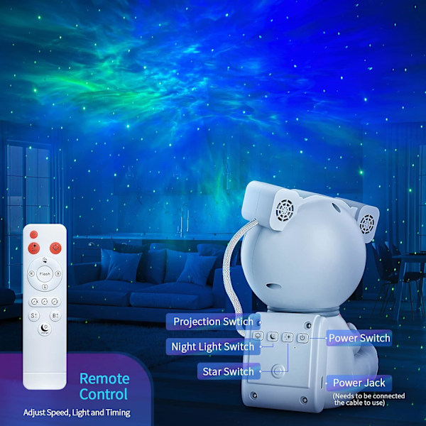 Astronaut Galaxy Projektor, Stjärnprojektor med Timer och Fjärrkontroll, Galaxy Projektor med Månsken, LED Nebula Nattlampa