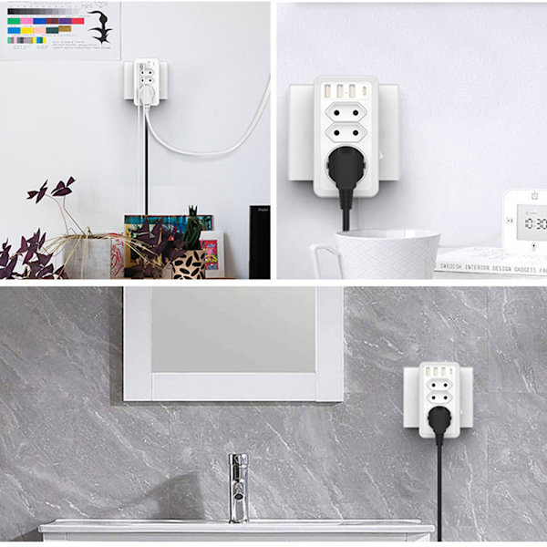 Adapter USA Tyskland stik med 3USB 1USB C, USA adapter stikkontakt med 2AC, rejseadapter type B stikkontakt adapter til Canada Thailand Mexico vægoplader