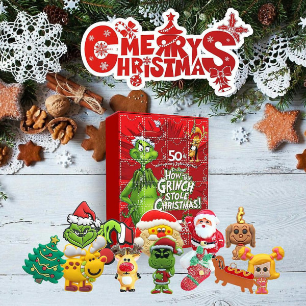 Vihreätukkainen Grinch Blind Box Vihreäkarvainen Grinch Series 24-kehyksen joulusarjakuvalelu-yllätysverholaatikko