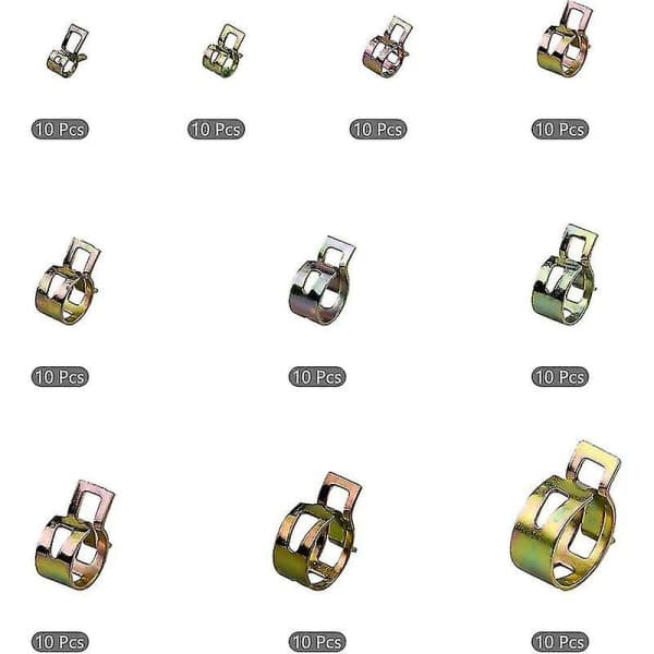 100-pack fjäderslangklämmor, 6-22 mm bränsleslangklämmor justerbara klämmor för slangfixering