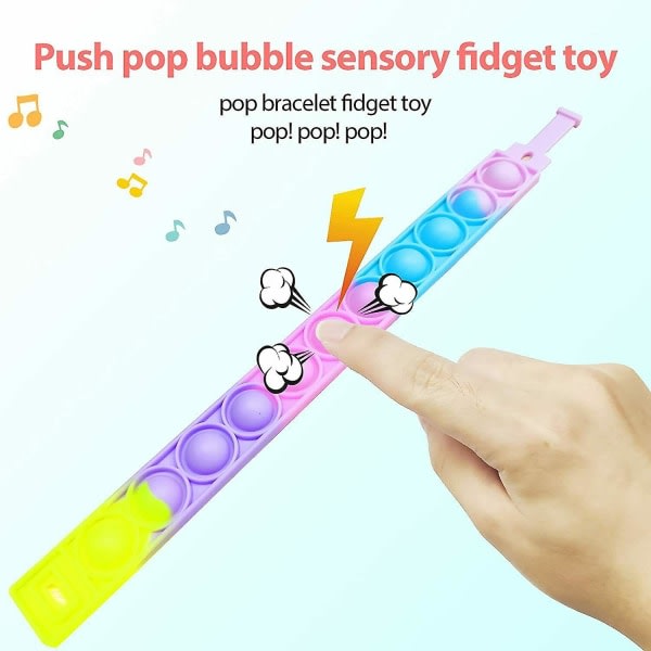 Pop It Push Bubble Armband Armband Fidget Dimple Stress Relief Sensoriska leksaker Blå och vit slipsfärgning