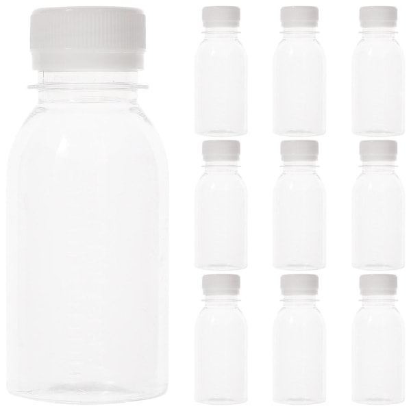 10 st Bärbara juiceflaskor Dricka tomma flaskor Transparenta juiceflaskor Klara flaskor för utomhusbruk (100 ml) (4,5X4,5X11CM, genomskinlig)