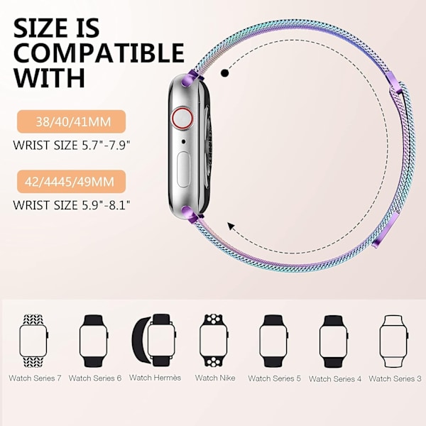 Metalliranneke yhteensopiva Apple Watch -rannekkeen kanssa 40 mm 38 mm 41 mm Colorful-WELLNGS Colorful Colorful 42/44/45/49mm