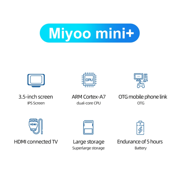 Kompakt Miyoo Mini Plus+ spillkonsoll kompatibel for RPG-elskere USB-grensesnitt med trådløs tilkobling Støtte for wifi Black - 64G 0.28