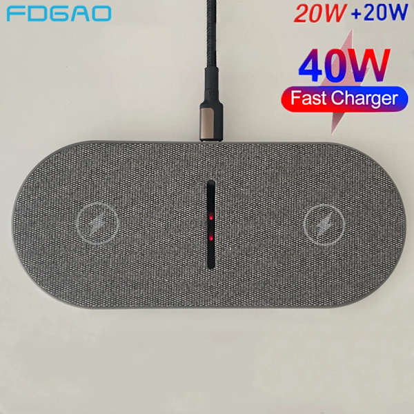 2-i-1 Dubbel Trådlös Laddare 40W för iPhone 15 14 13 12 11 XS XR X 8 Airpods 3 Pro Samsung S23 S22 S21 Dubbel Snabbladdningsdyna Single 30W