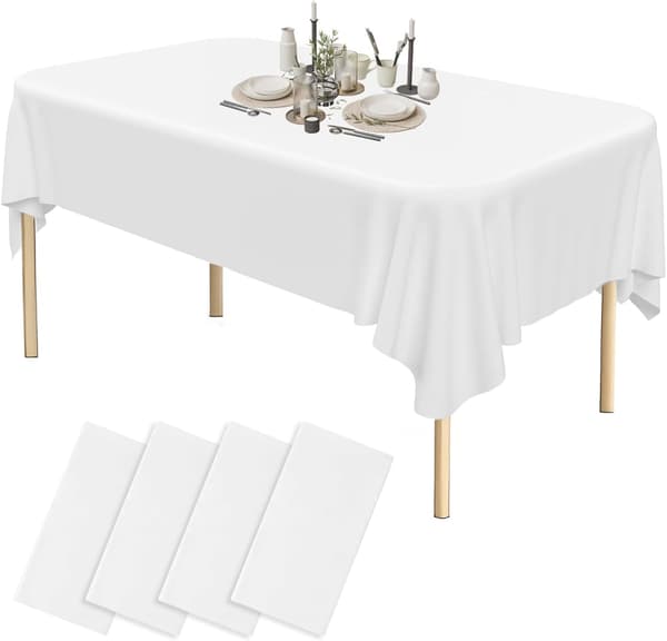 Engångs Vit Bordsduk 4 Stycken - Vattentät - Rektangulär för Bröllop, Fest, Barnkalas, Jul (137 x 274cm)