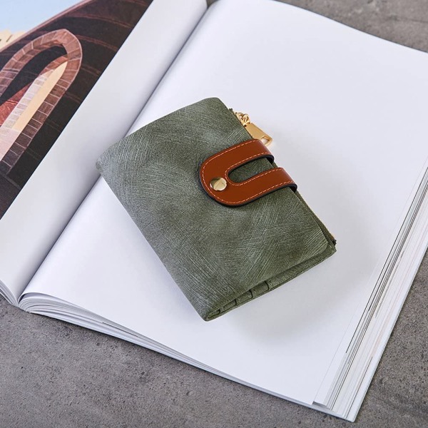 Damplånböcker Liten Rfid Bifold-plånbok för damer med myntficka med dragkedja, Miniplånbok Mjuk Kompakt Tunn (grön)