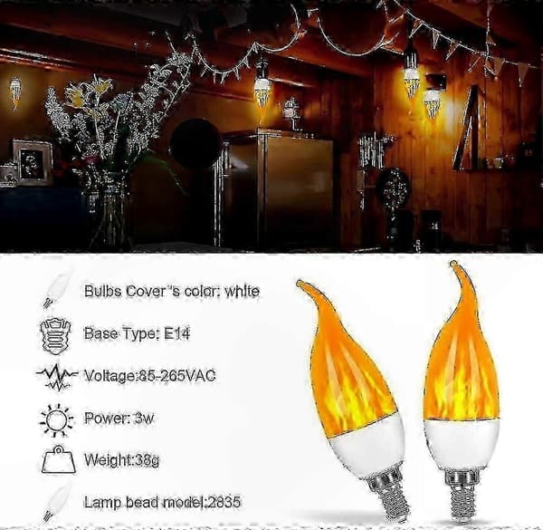 E14 LED-liekkilamppu 3W 3 tilaa koristevalaistus 4 kpl