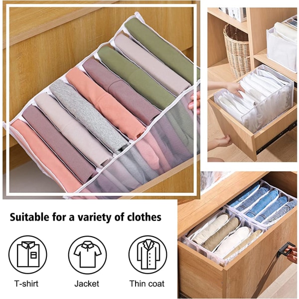 T-skjorte oppbevaringsboks, vaskbar sammenleggbar oppbevaringsboks, brukes til å oppbevare skjorter og klær i skapet (hvit, 9 rutenett + 9 rutenett)