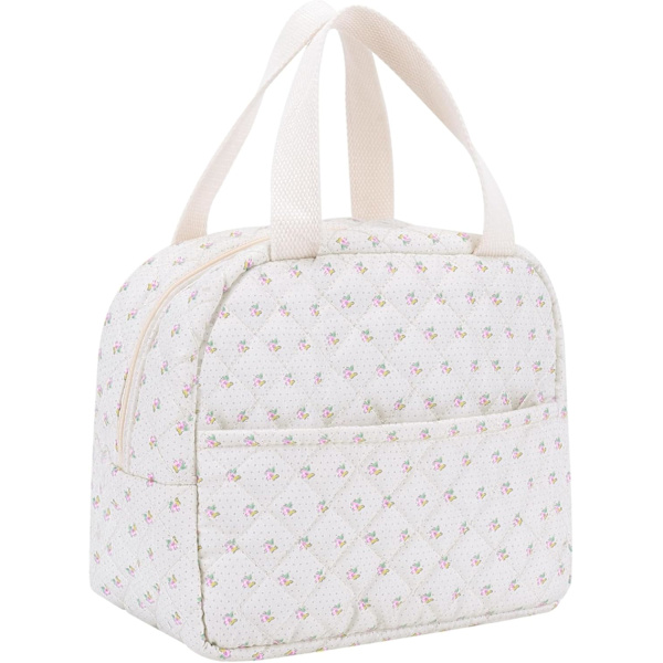 Söt Lunchbox för Kvinnor, Quiltat Lunchväska, Blommig Lunchväska för Kvinnor med Framficka Lunchbox Behållare Kylare Väska för Arbete