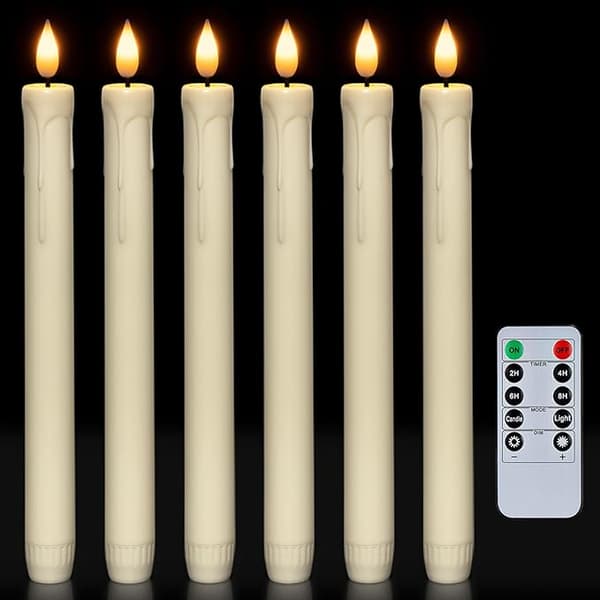 6-pack Battery Operated LED Candles with Remote Control and Timer, Real Wax, Flickering Warm White Light D