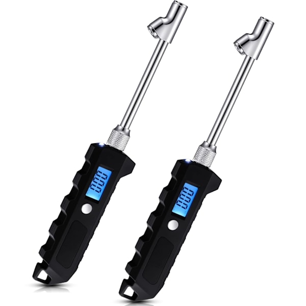 2 stk. digitalt dæktryksmåler 250 PSI Heavy Duty Dual Head rustfrit stål med LCD og lommelygte til bil, lastbil, RV biltilbehør