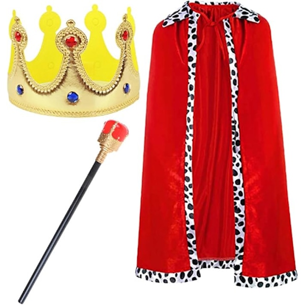 Halloween Party Cosplay Kung Kostym för Barn Kappa Robe Crown Scepter Set Kläder Presenter 120cm