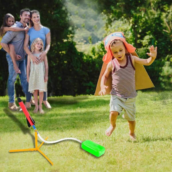 Rakettutskytning, Stomp Rocket, Rakettleketøy med 3 skumraketter, Uteleker for barn og voksne