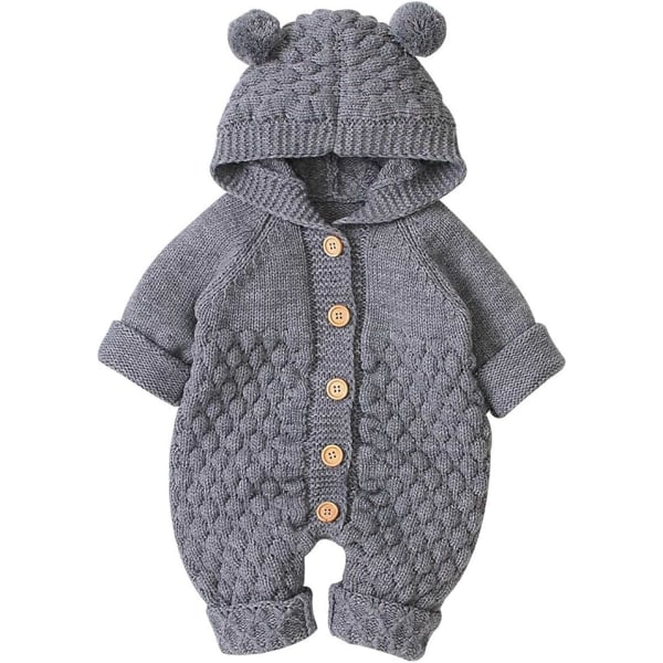 Nyfödd baby öronkåpa stickad byxdress Varmare snödräkt för pojkar, flickor, grå 90 cm 90 cm Grey