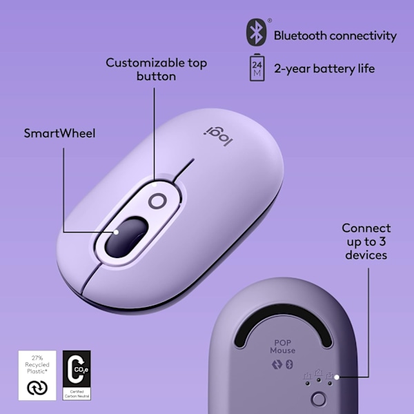 Trådløs Mus med Tilpasselige Emojis, SilentTouch Teknologi, Præcisions-/Hurtigrulle, Kompakt Design, Bluetooth, Multi-Enhed, OS Kompatibel