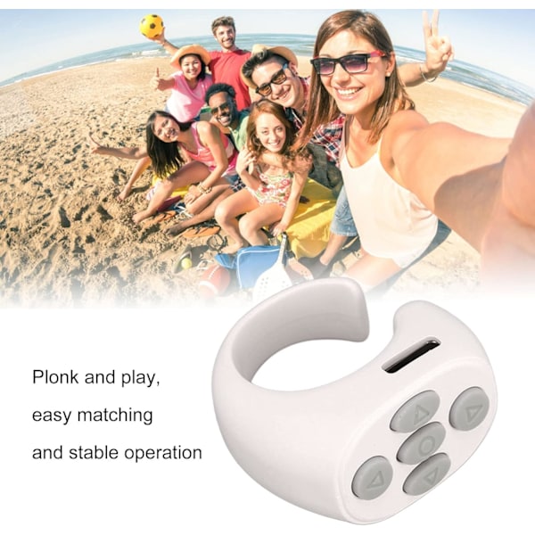 Bluetooth-fjärrkontroll för sidvändning, trådlös rullfjärrkontroll, laddningsbar, ringdesign Bluetooth-fjärrkontroll White