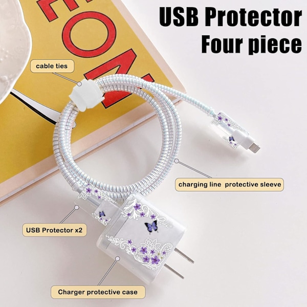 Søde DIY Kabels beskyttere til iPhone oplader, Elegant Hvid Blonder Mønster